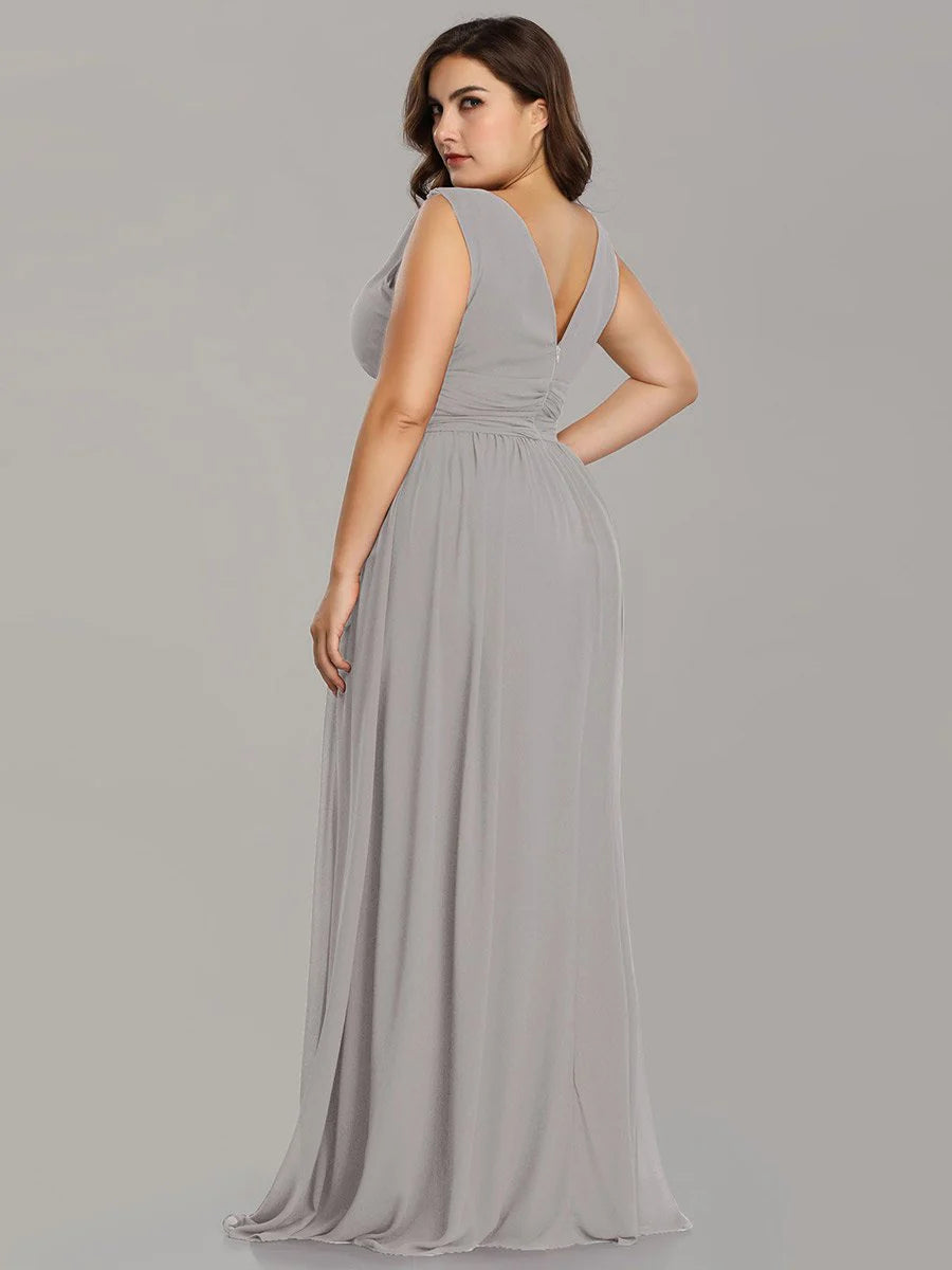 Double V-Neck Maxi Long Wholesale Plus Size Evening Dresses