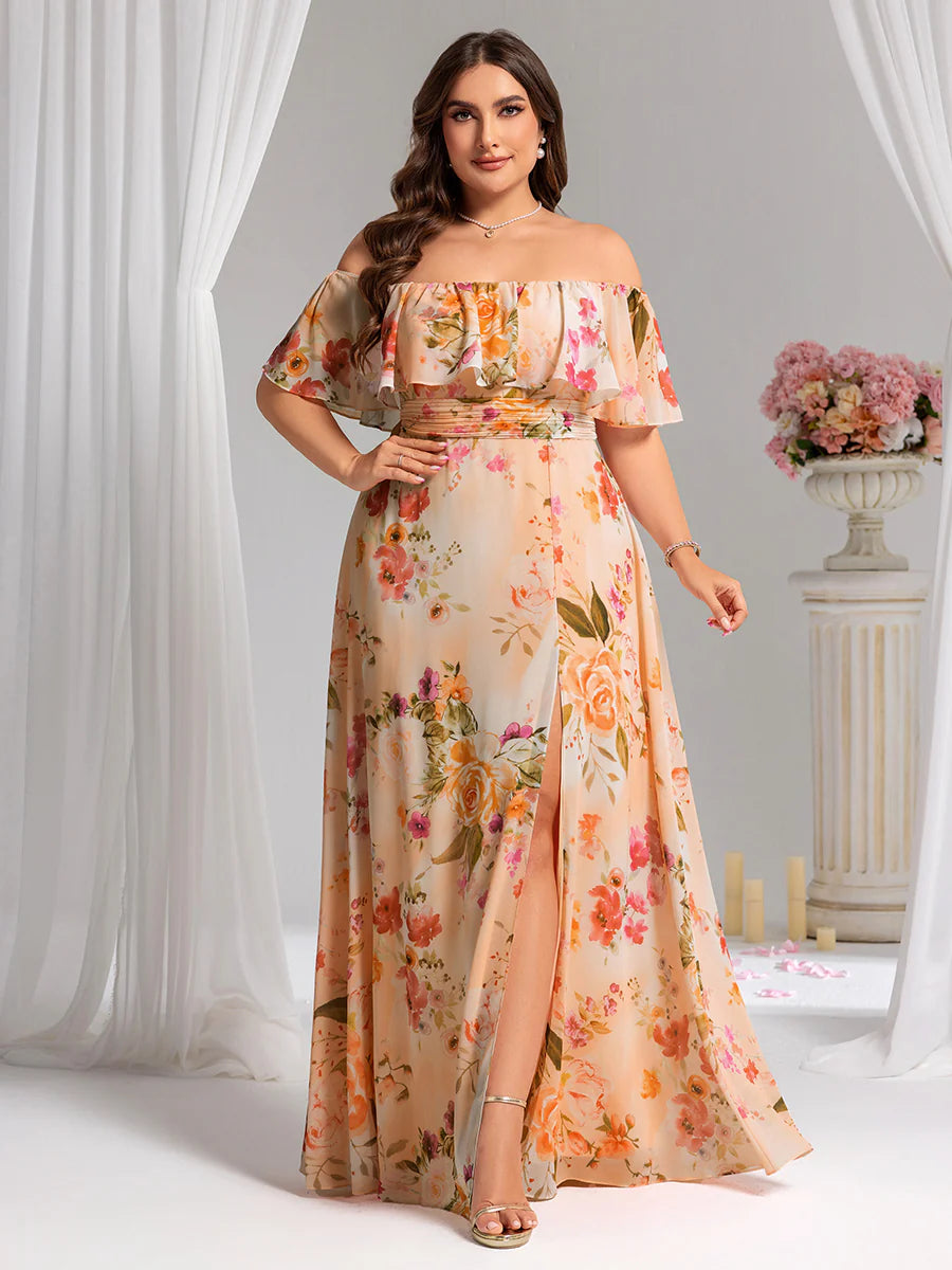 Women's Plus Size Ruffle Thigh Split Wholesale Bridesmaid Dresses