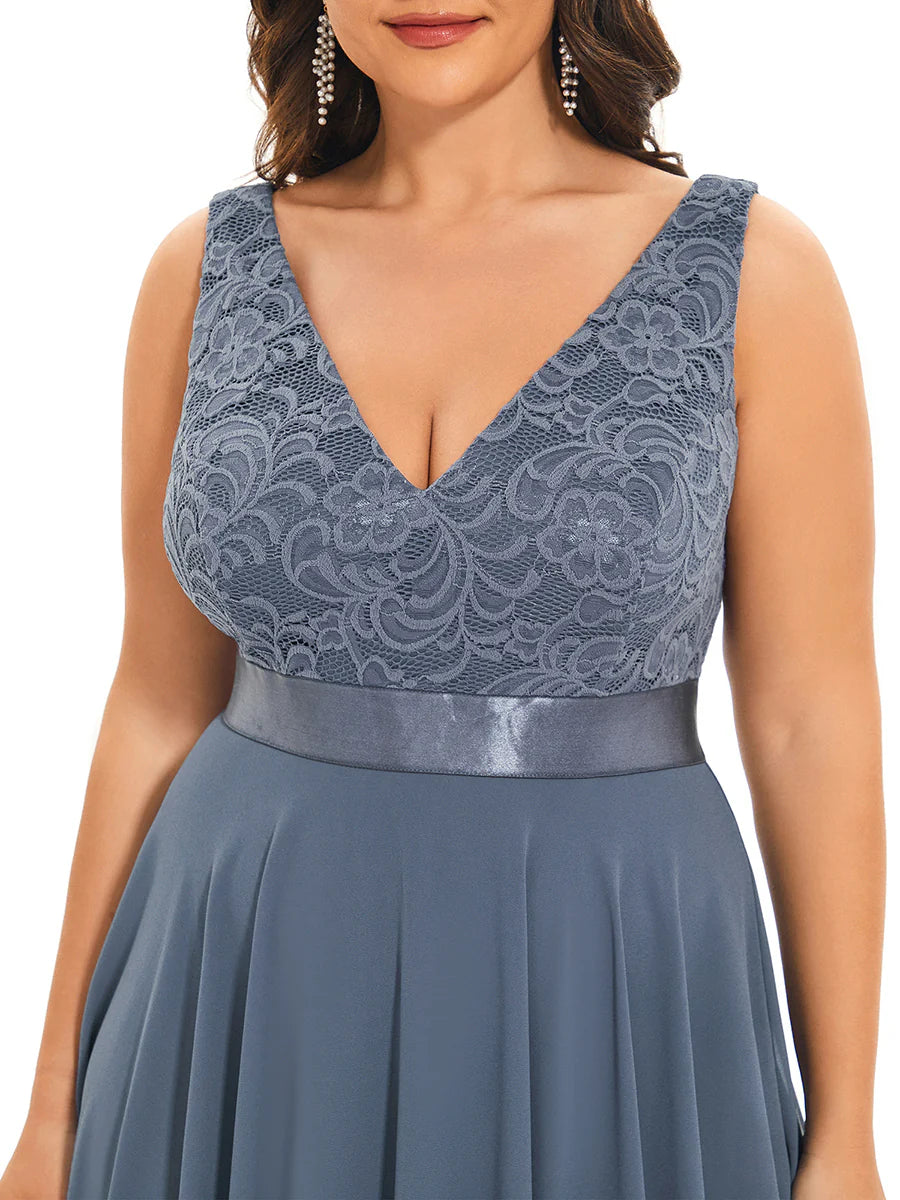 Plus Size Deep V Neck Asymmetrical Hem Sleeveless Wholesale Dresses