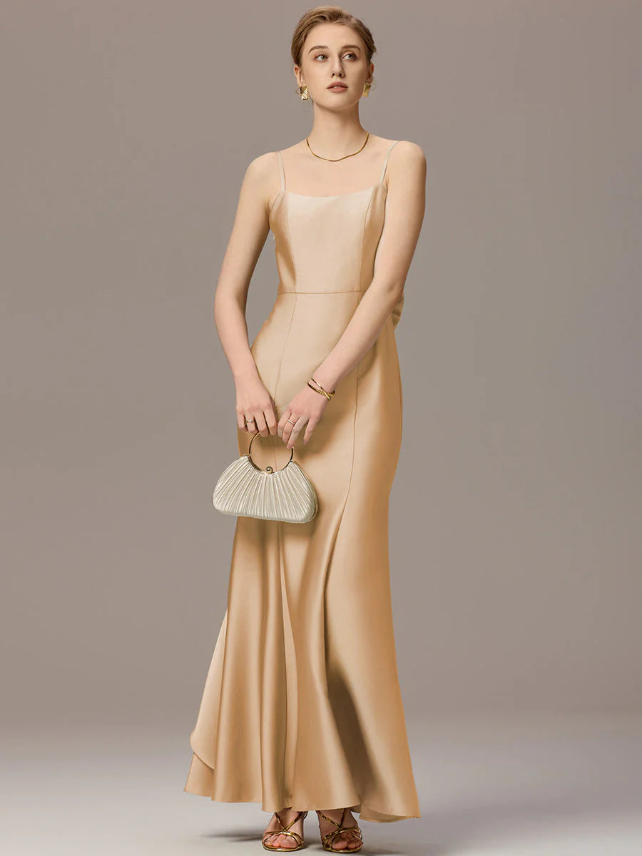 Custom Made Sleeveless Square Neck Backless Mermaid Floor Length Dress with Bowknot Bridesmaid dresses