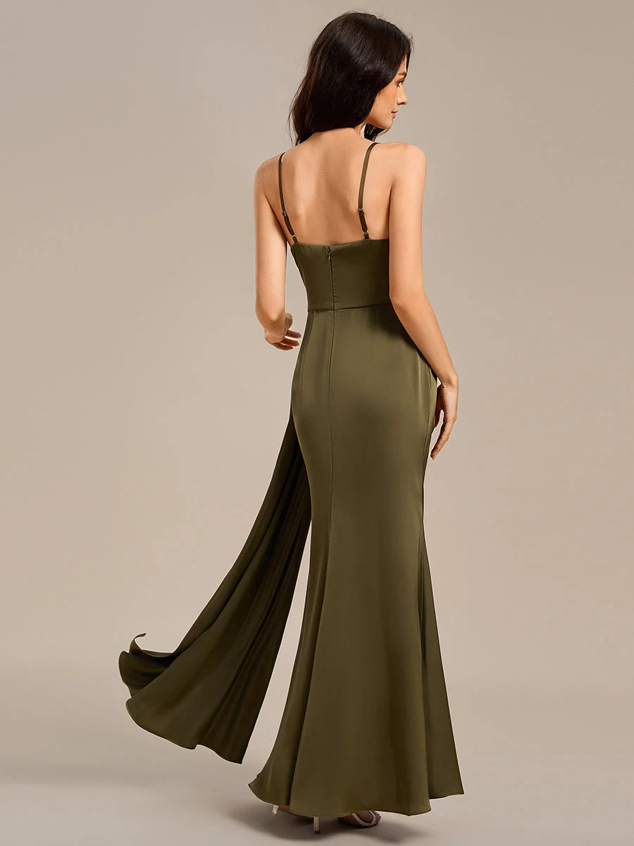 Custom Solutions Short Sleeve V-Neck Backless Mermaid Midi Bridesmaid Dresses