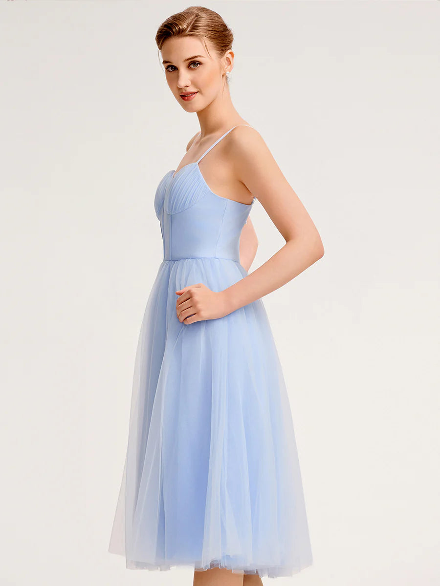 Sleeveless Sweetheart Neck Backless Pleated A-Line Midi Bridesmaid Dresses