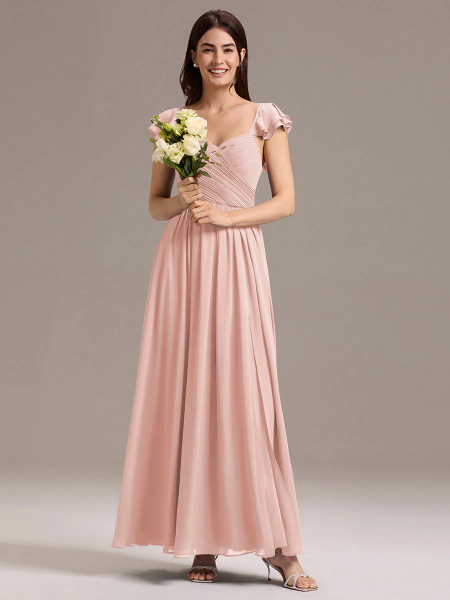 Custom Made Sleeveless One Shoulder Pleated A-Line Floor Length Bridesmaid Dresses