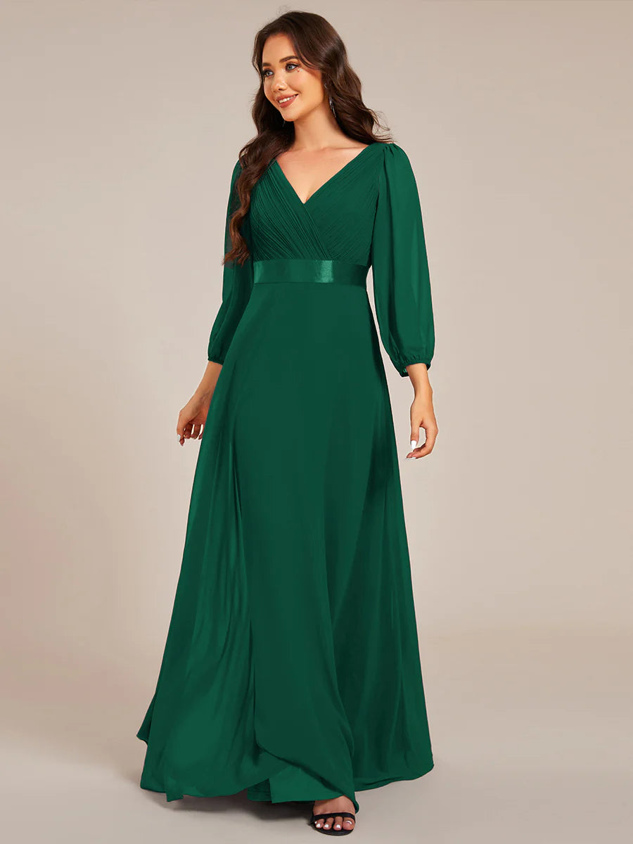 Classical Floor Length Long Sleeves Empire Waist Chiffon Evening Dresses