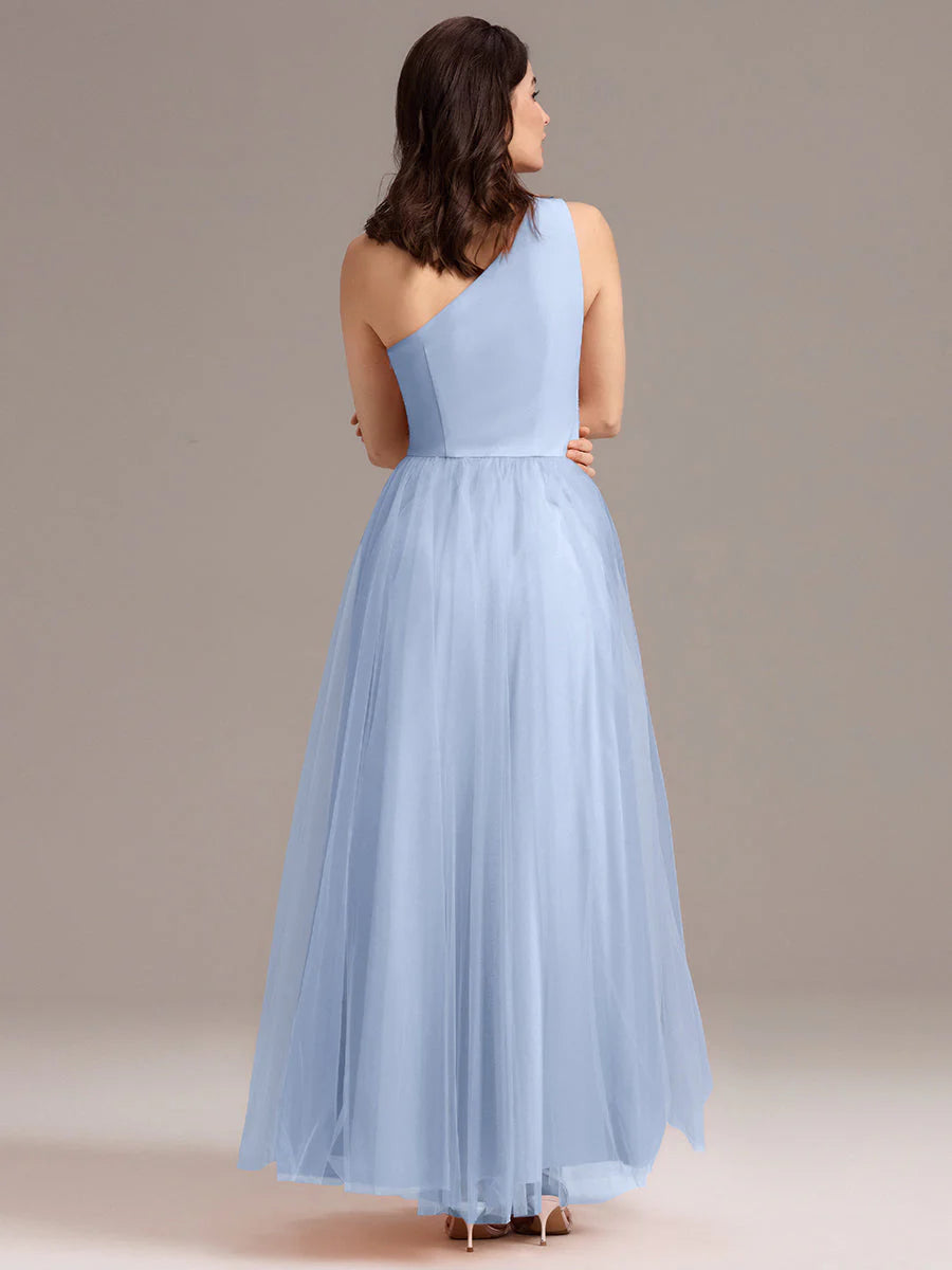 Custom Solutions Sleeveless Asymmetrical Pleated A-Line Floor Length Bridesmaid Dresses