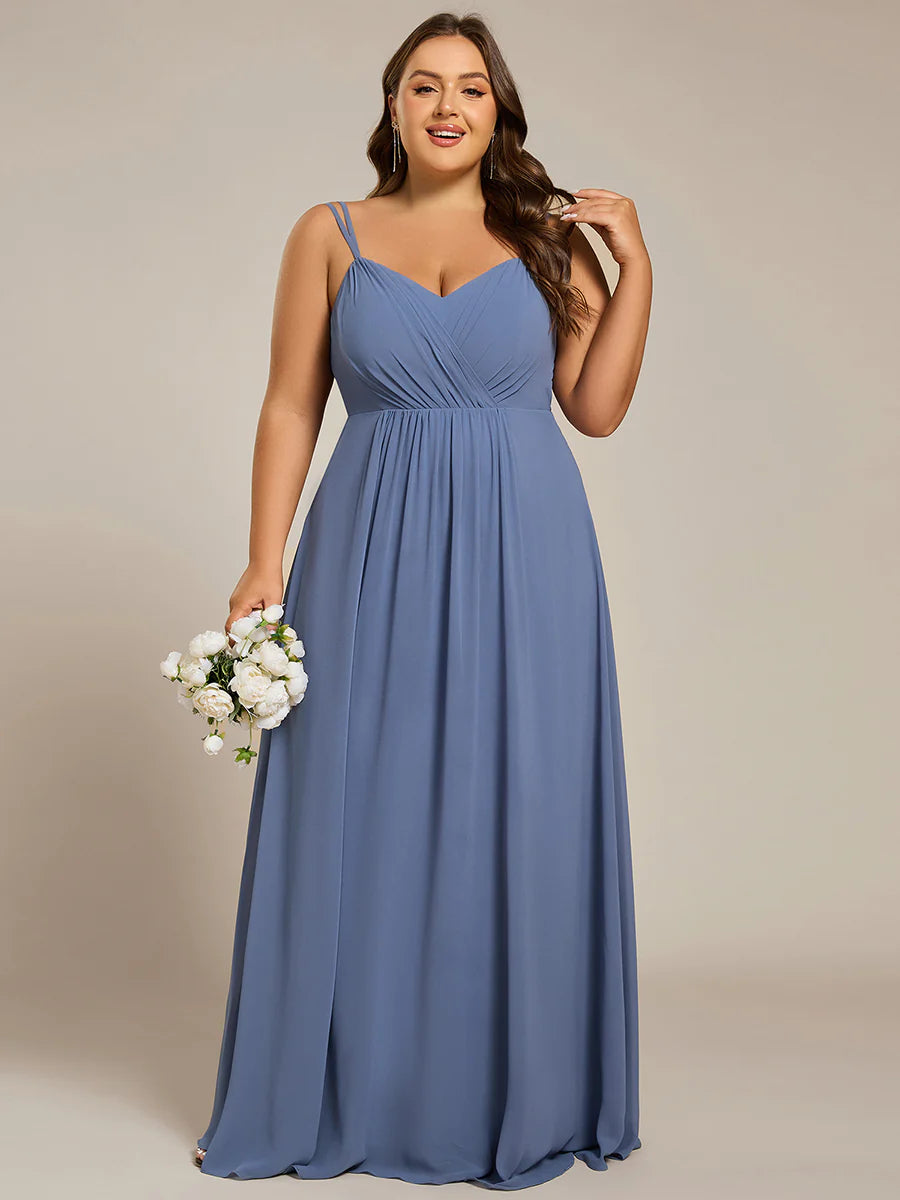 Plus Size Sleeveless V-Neck Appliques A-Line Floor Length Bridesmaid Dresses