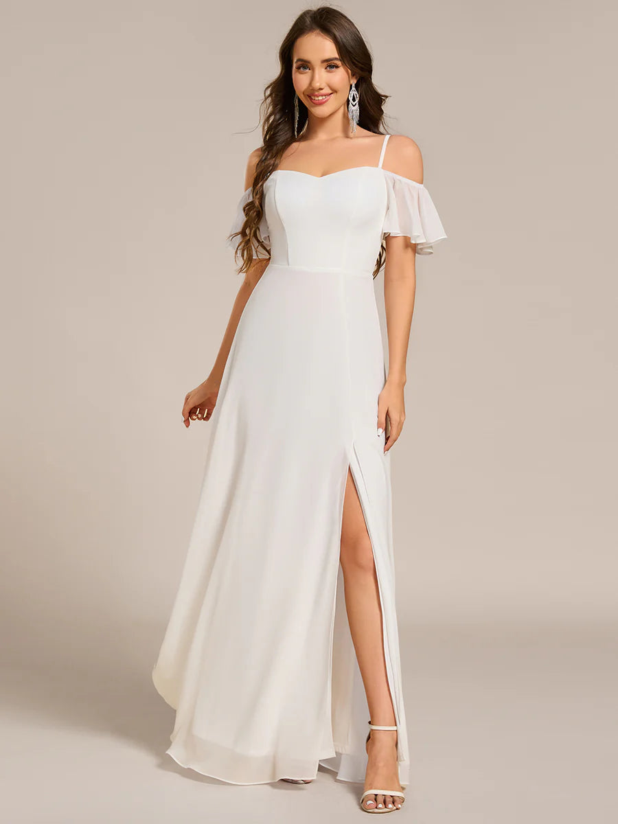 Wholesale High Split Chiffon Bridesmaid Dress With Spaghetti Straps