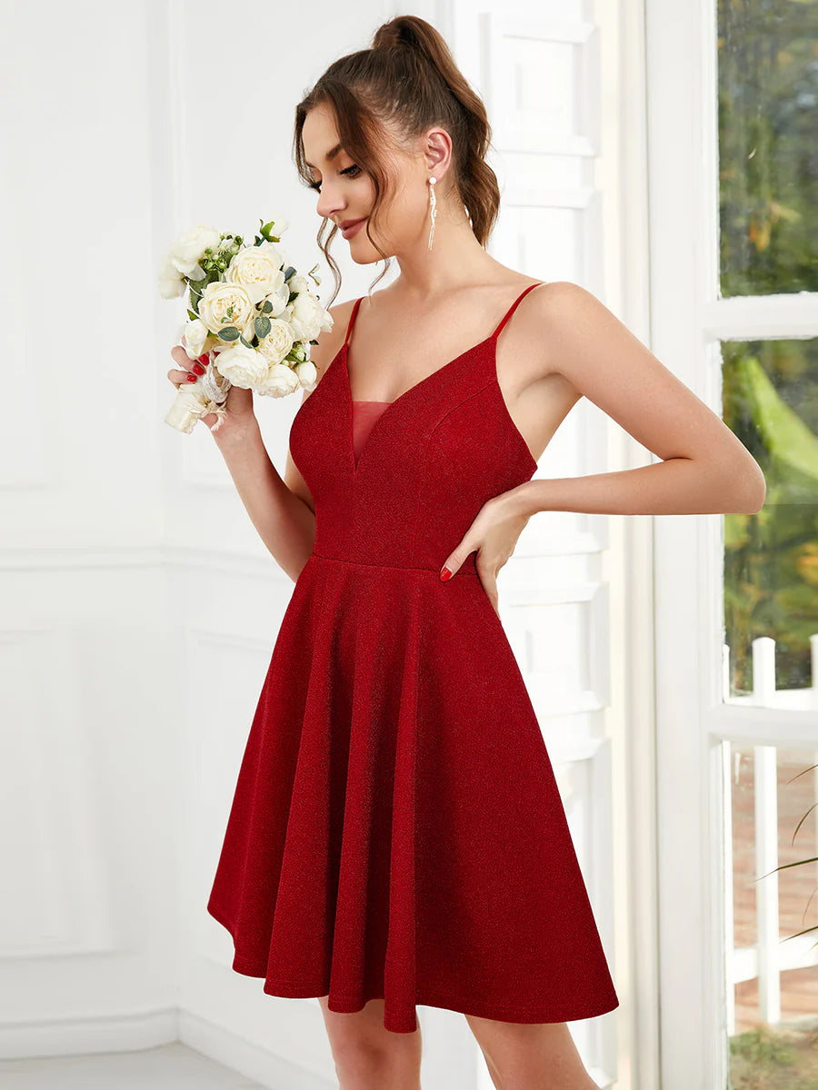 Fancy Wholesale Deep V Neck Above Knee Length Homecoming Prom Dress