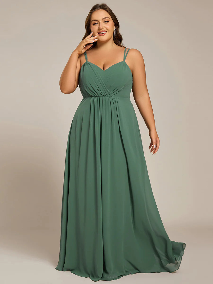Plus Size Sleeveless V-Neck Appliques A-Line Floor Length Bridesmaid Dresses