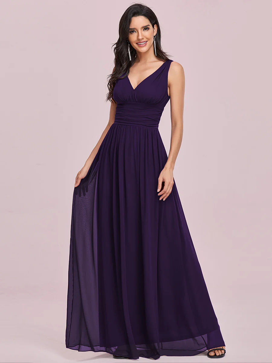 Elegant Double V-Neck Maxi Long Wholesale Bridesmaid Dresses