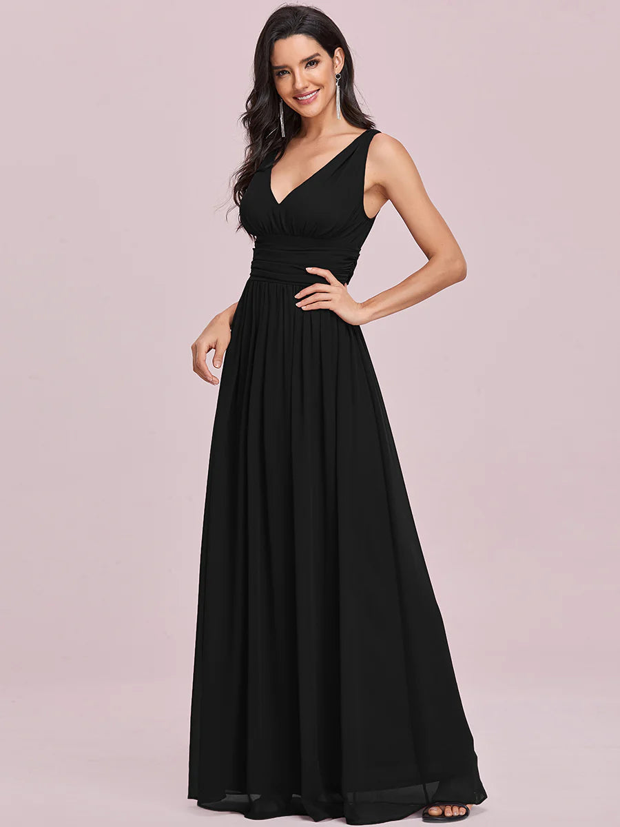 Elegant Double V-Neck Maxi Long Wholesale Bridesmaid Dresses