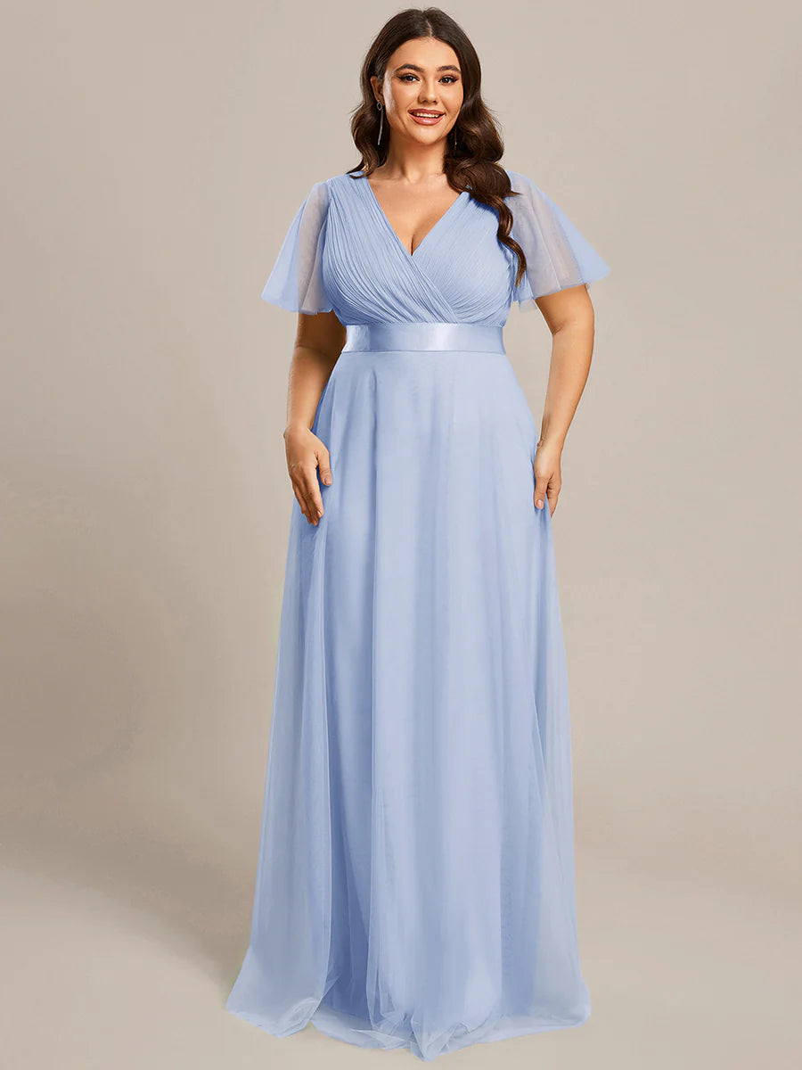 Plus Size Women's V-Neck Floor-Length Wholesale Bridesmaid Dresses
