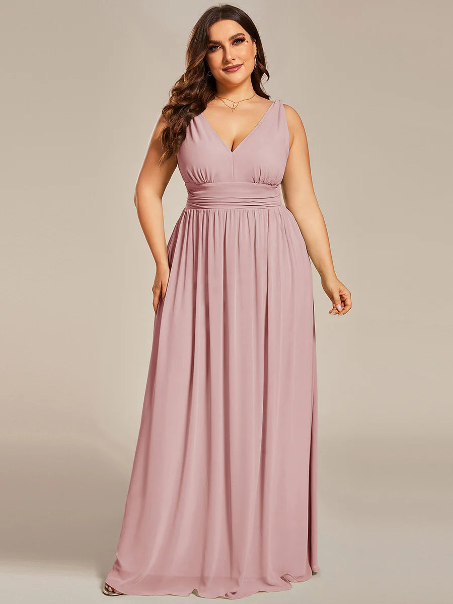 Double V-Neck Maxi Long Wholesale Plus Size Evening Dresses