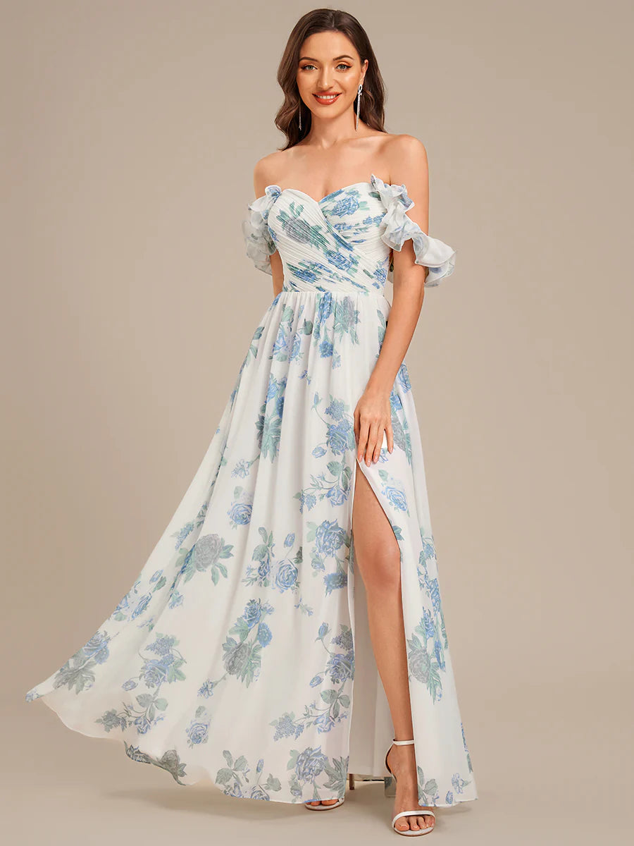 Short Sleeve Sweetheart Neck A-Line Floor Length Bridesmaid Dresses