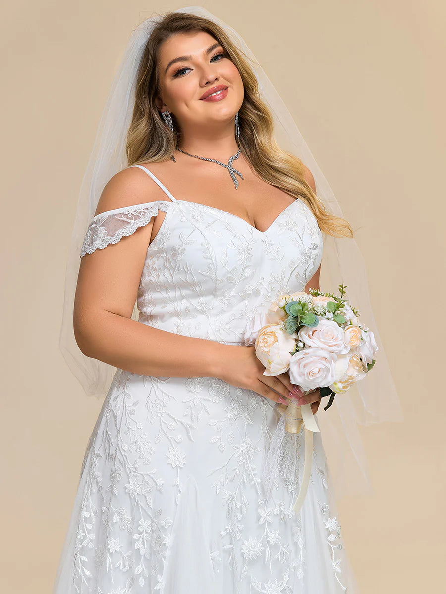 Wholesale V Neck A Line Short Sleeves Floor-Length Wedding Dress with Embroidery