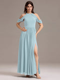 Mass Customization Sleeveless Cold Shoulder A-Line Floor Length Non-Stretch Bridesmaid Dresses