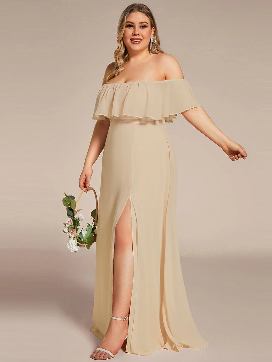 Women's Plus Size Ruffle Thigh Split Wholesale Bridesmaid Dresses