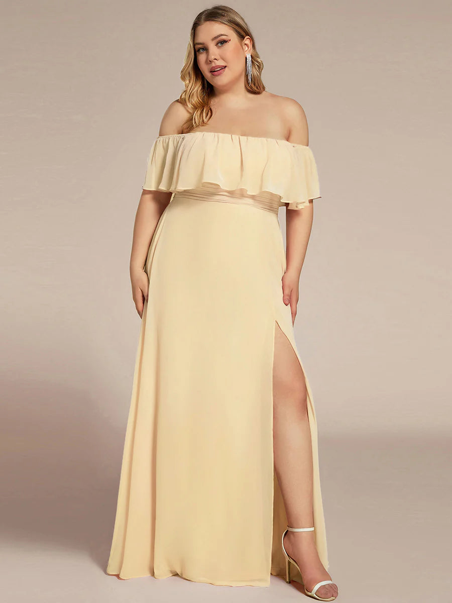 Women's Plus Size Ruffle Thigh Split Wholesale Bridesmaid Dresses