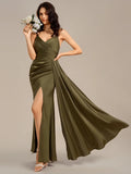 Custom Solutions Short Sleeve V-Neck Backless Mermaid Midi Bridesmaid Dresses
