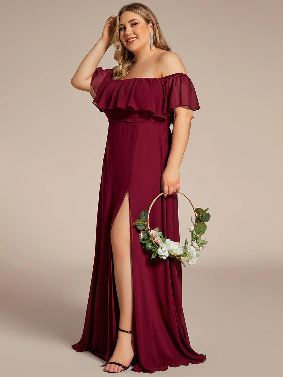 Women's Plus Size Ruffle Thigh Split Wholesale Bridesmaid Dresses