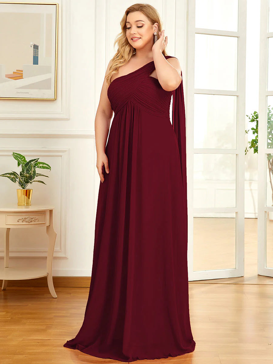 One Shoulder Chiffon Ruffles Plus Size Long Evening Dresses