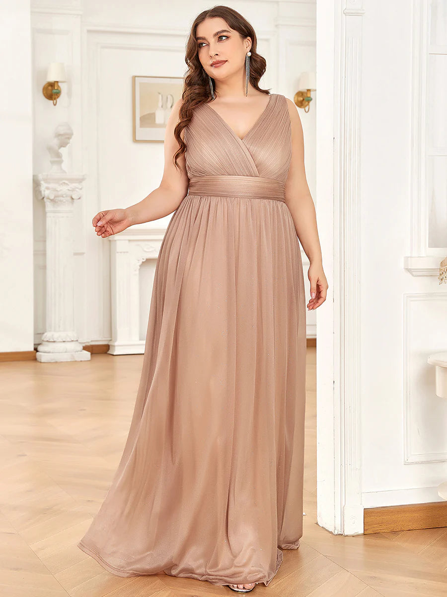Double V Neck Maxi Long Plus Size Evening Dresses for Party