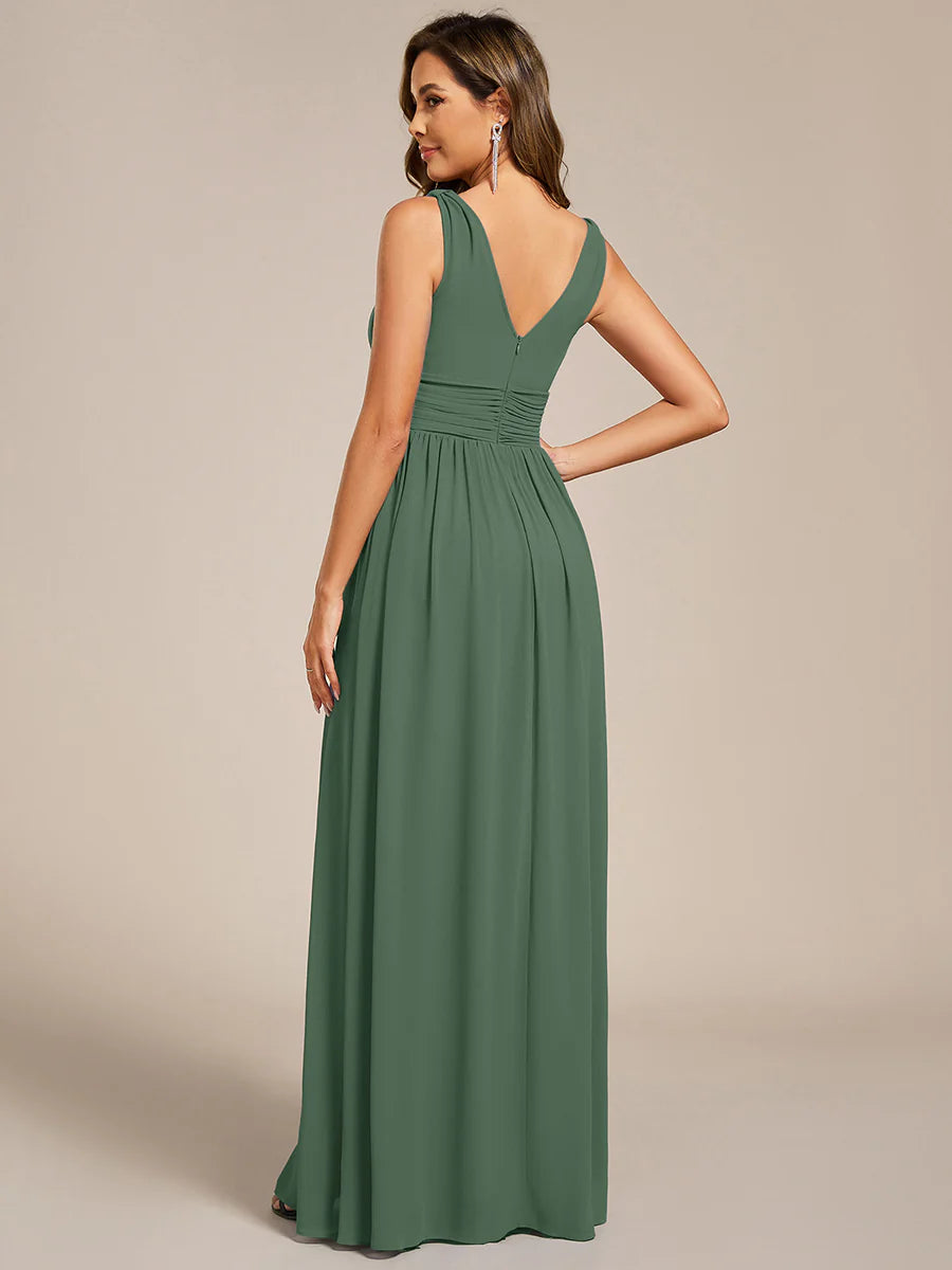 Elegant Double V-Neck Maxi Long Wholesale Bridesmaid Dresses