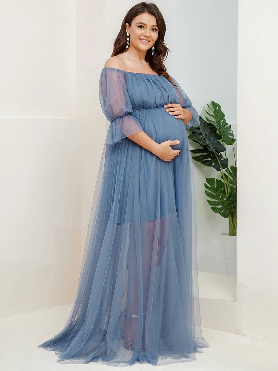 Plus Size A Line Short Puff Sleeves Wholesale Maternity Dresses
