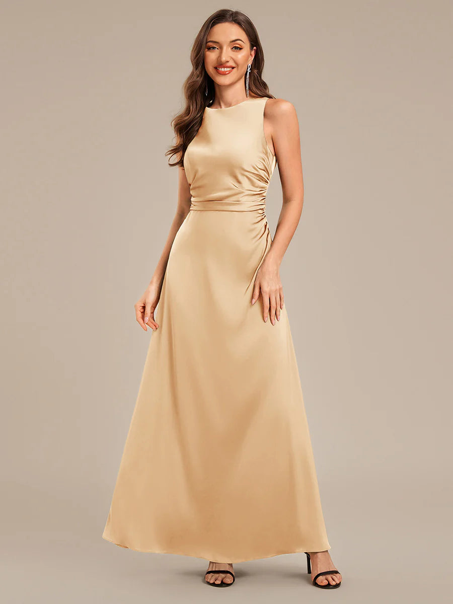 Sleeveless Halter Neck Backless A-Line Floor Length Bridesmaid Dresses