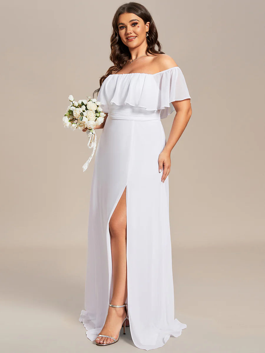 Women's Plus Size Ruffle Thigh Split Wholesale Bridesmaid Dresses