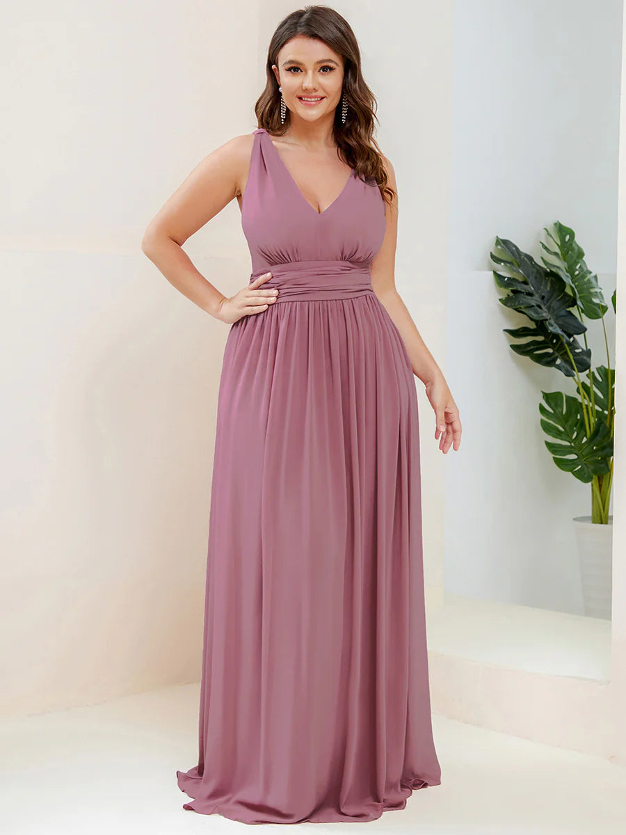 Double V-Neck Maxi Long Wholesale Plus Size Evening Dresses