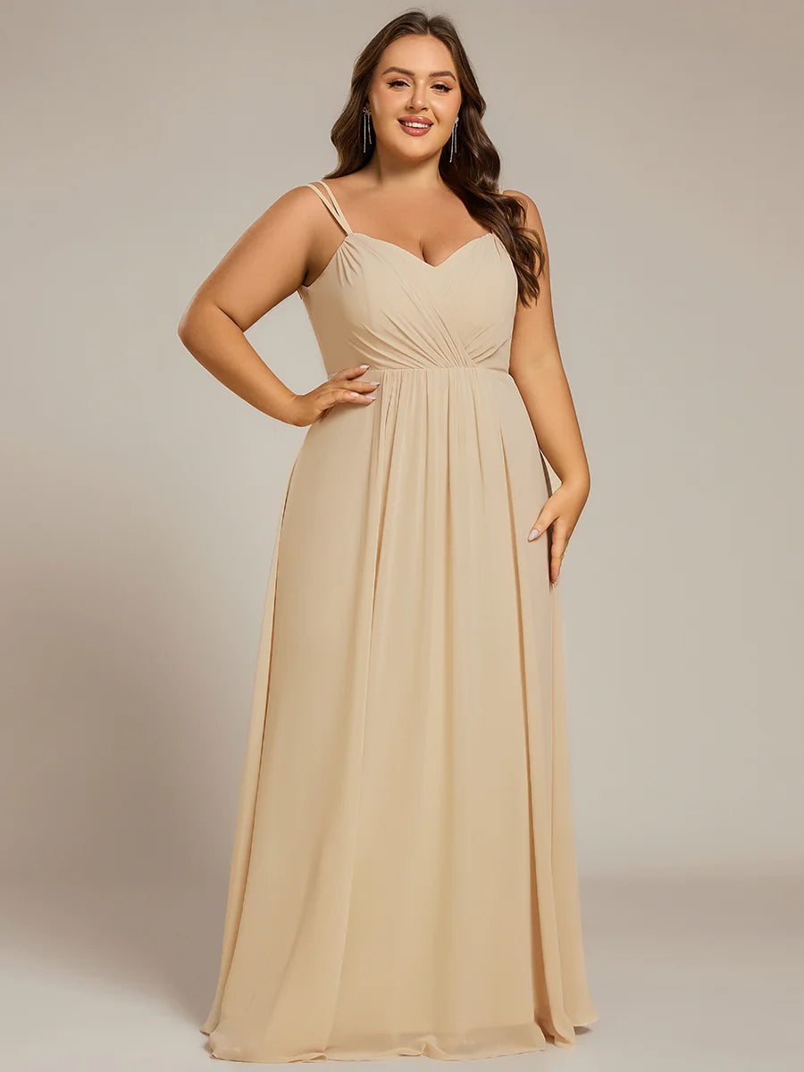 Plus Size Sleeveless V-Neck Appliques A-Line Floor Length Bridesmaid Dresses