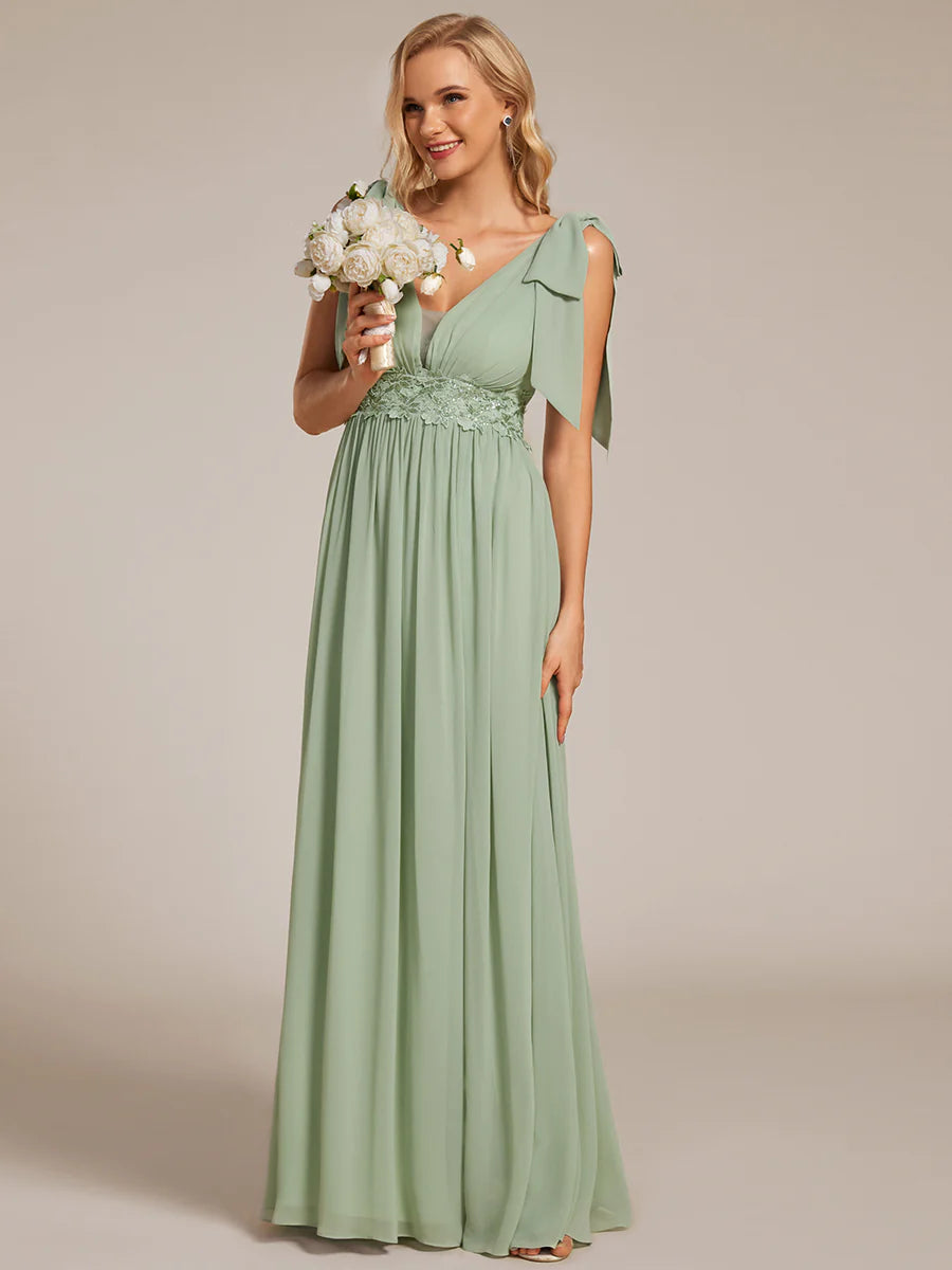 Elegant Bowknot Sleeveless Side Split Floor Length Chiffon Bridesmaid Dresses