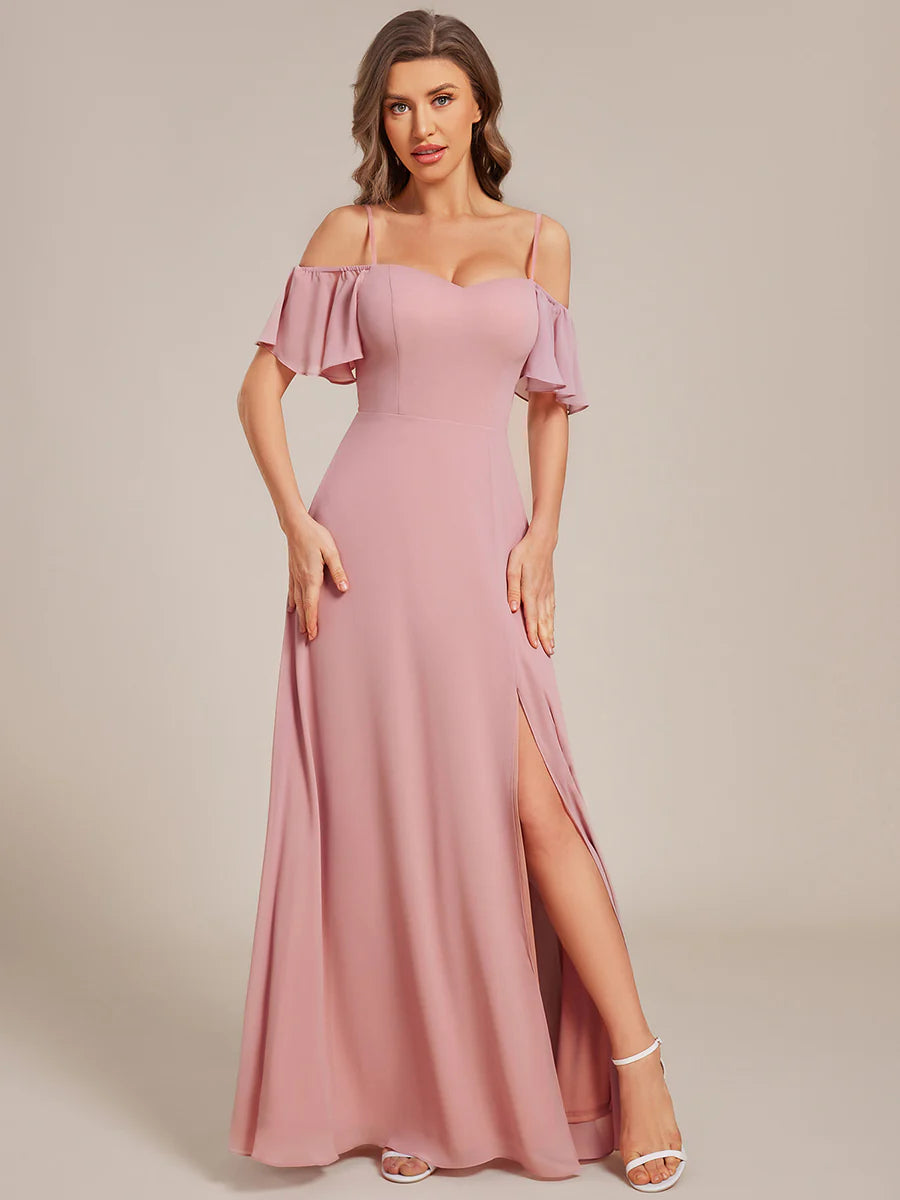 Wholesale High Split Chiffon Bridesmaid Dress With Spaghetti Straps