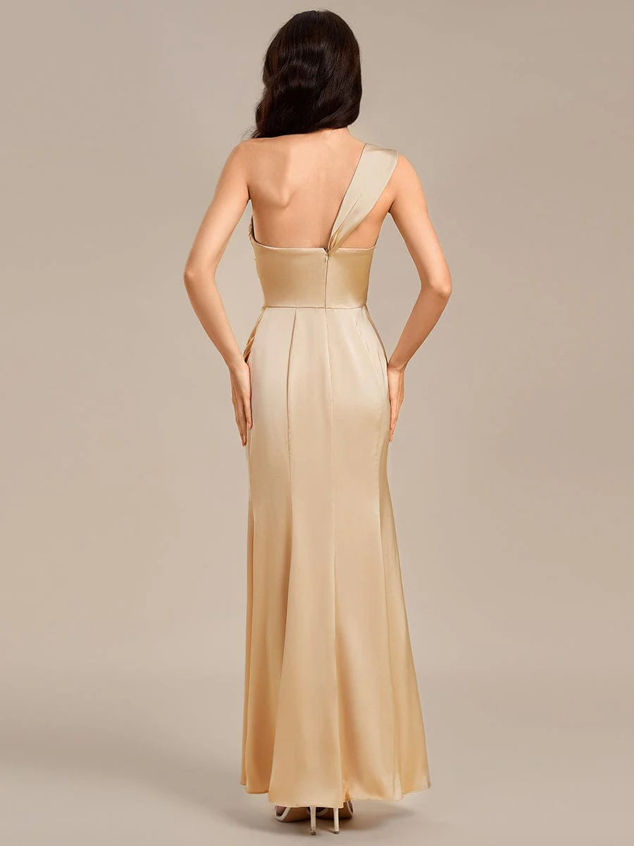 Custom Made|Sheath Off the Shoulder High Slit Mermaid Satin Bridesmaid Dress
