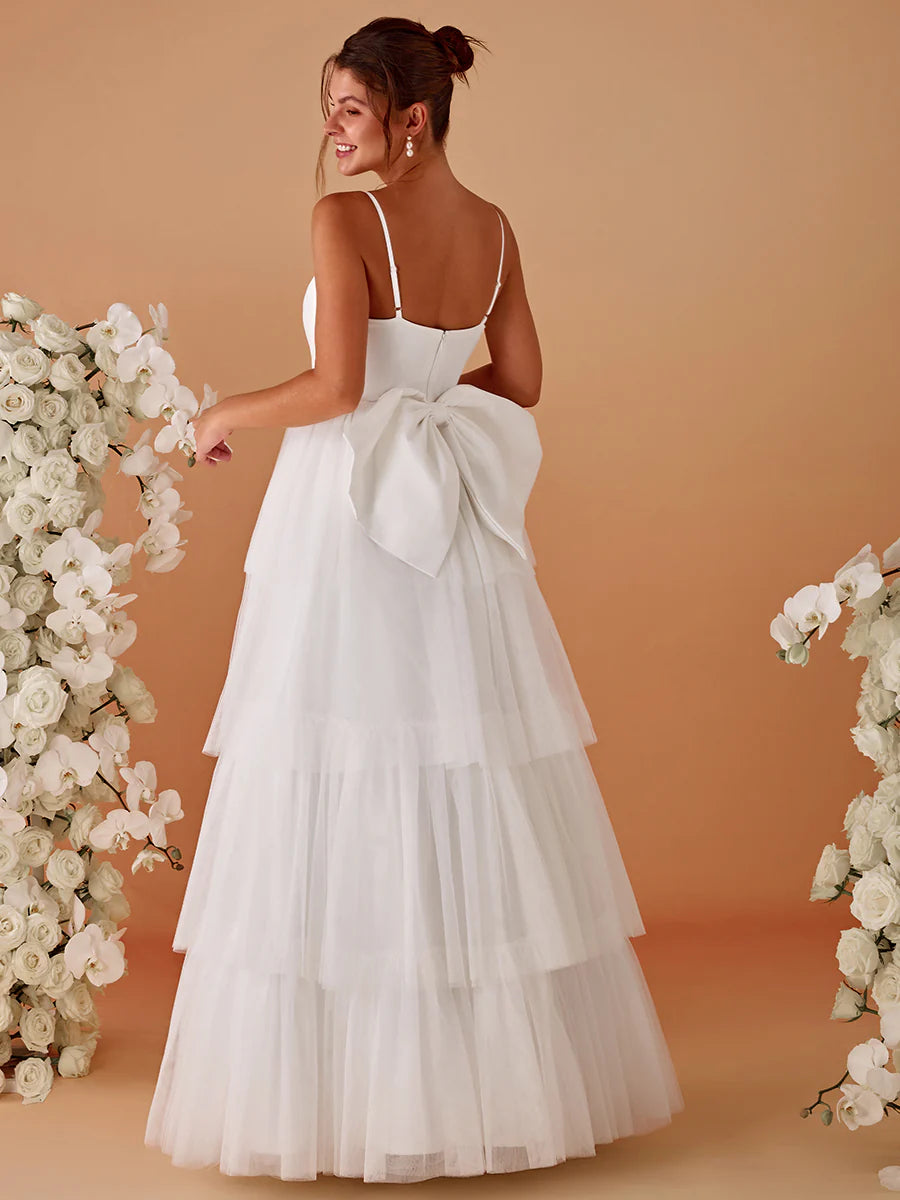 Romantic Tulle Layered Wedding Spaghetti Straps Dresses