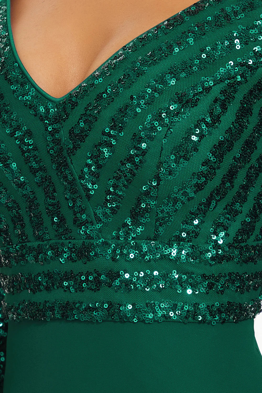 Sexy V Neck A-Line Sequin Wholesale Evening Dresses With 3/4 Sleeve