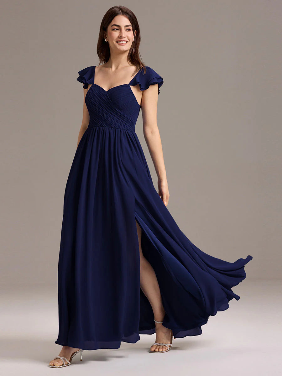 Custom Made Sleeveless One Shoulder Pleated A-Line Floor Length Bridesmaid Dresses
