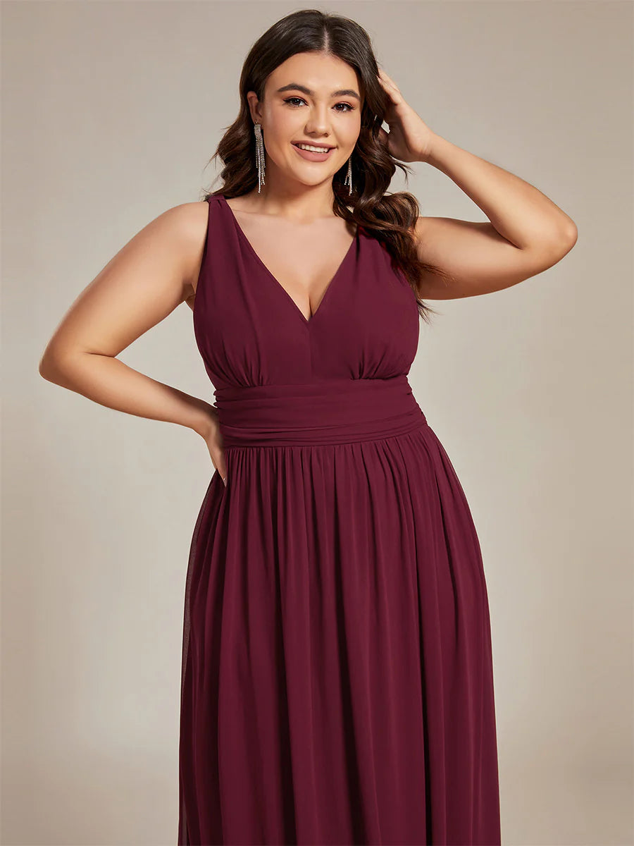 Double V-Neck Maxi Long Wholesale Plus Size Evening Dresses