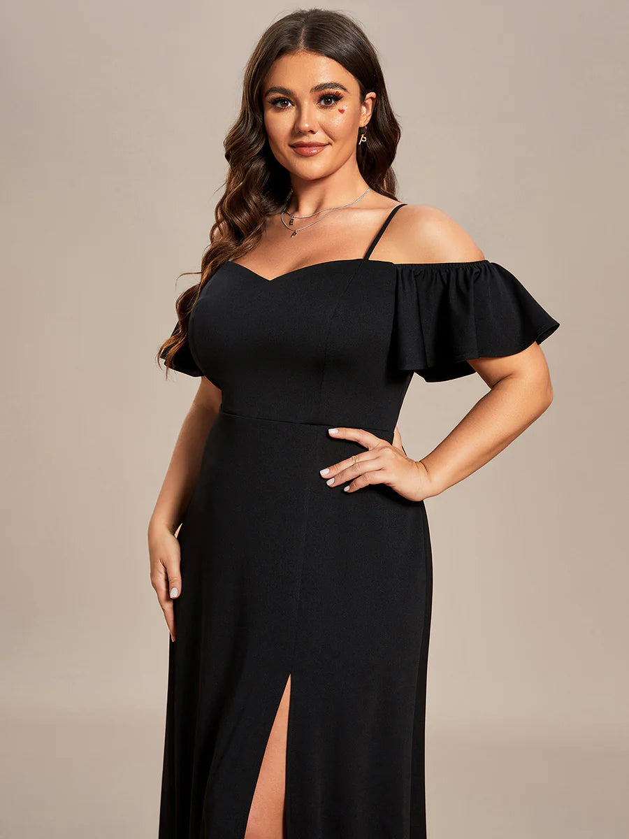 Plus Off Shoulder Floor Length A Line Sleeveless Wholesale Knitted Evening Dresses