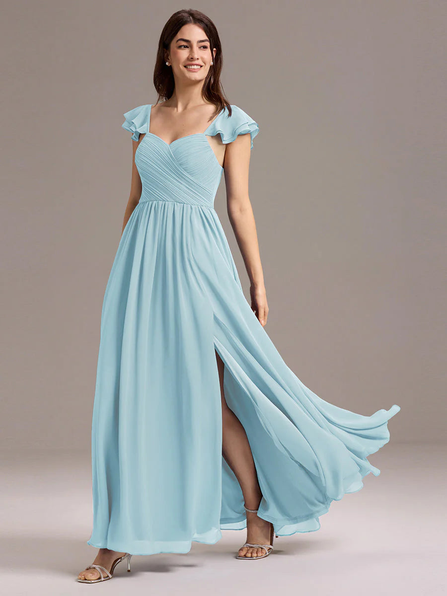 Custom Made Sleeveless One Shoulder Pleated A-Line Floor Length Bridesmaid Dresses