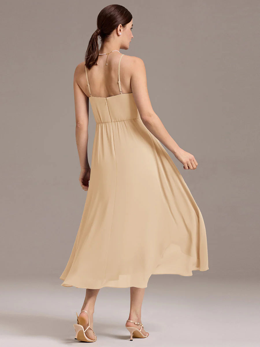 Custom Solutions Sleeveless Cowl Neck High-Low A-Line Non-Stretch Bridesmaid Dresses
