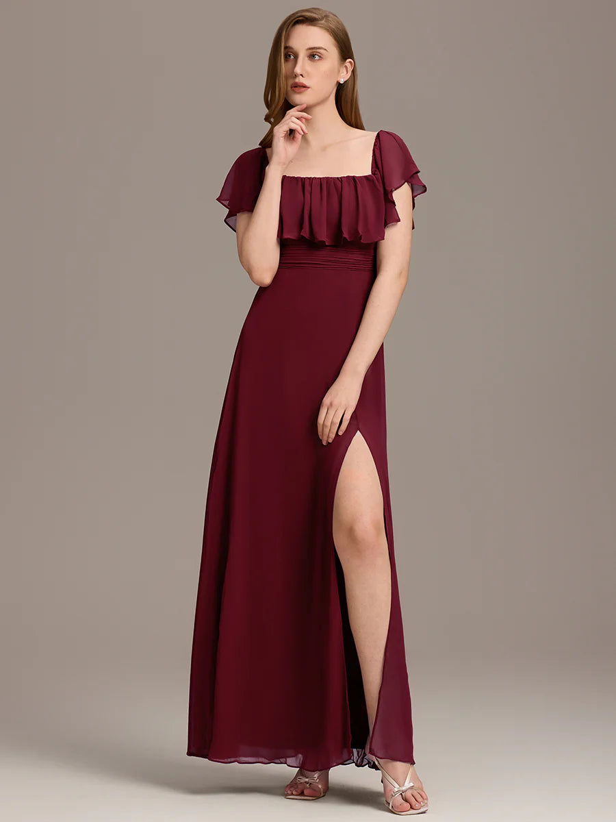 Off Shoulder Ruffle Thigh Split Wholesale Bridesmaid Dresses