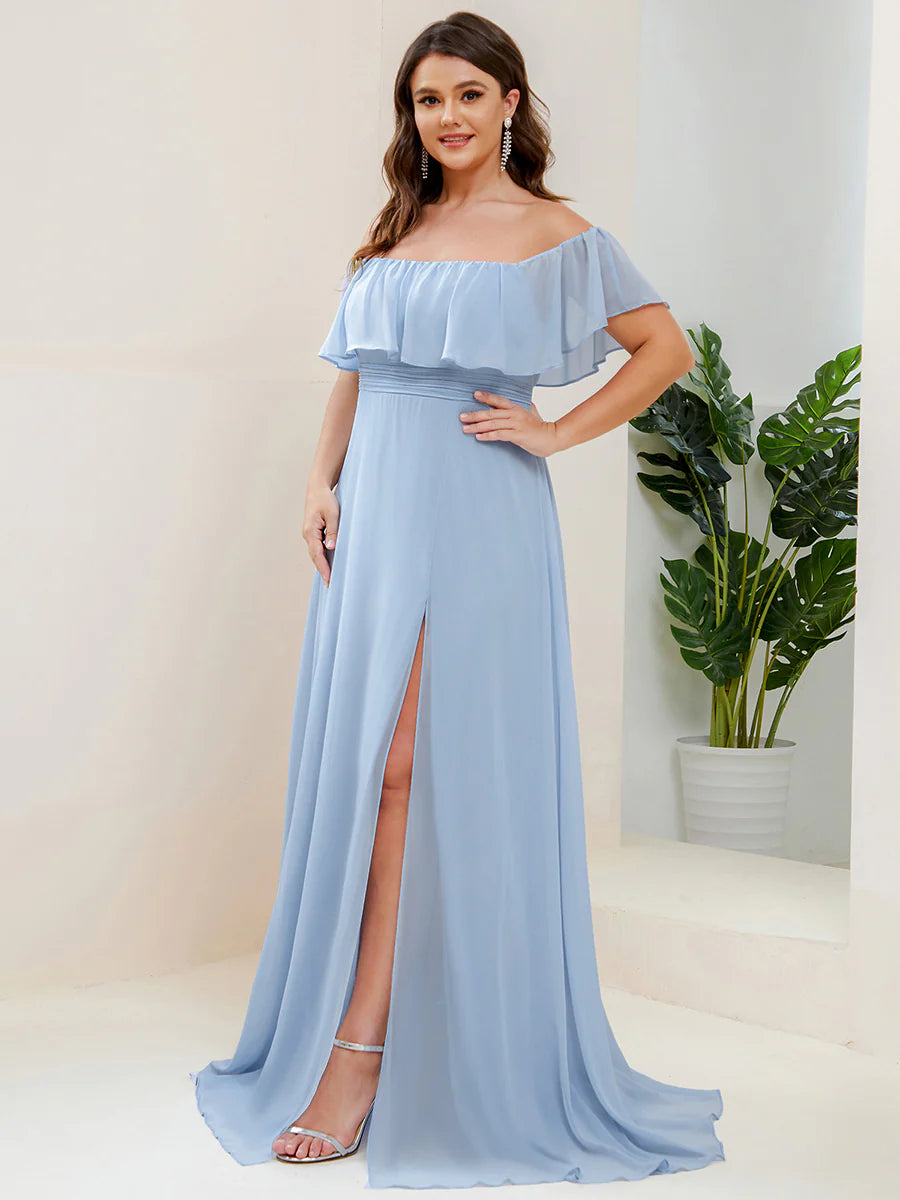 Women's Plus Size Ruffle Thigh Split Wholesale Bridesmaid Dresses