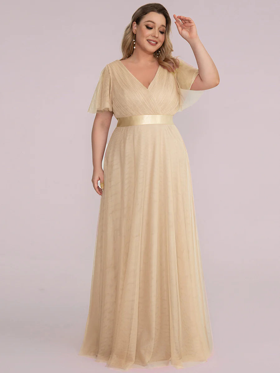 Plus Size Women's V-Neck Floor-Length Wholesale Bridesmaid Dresses