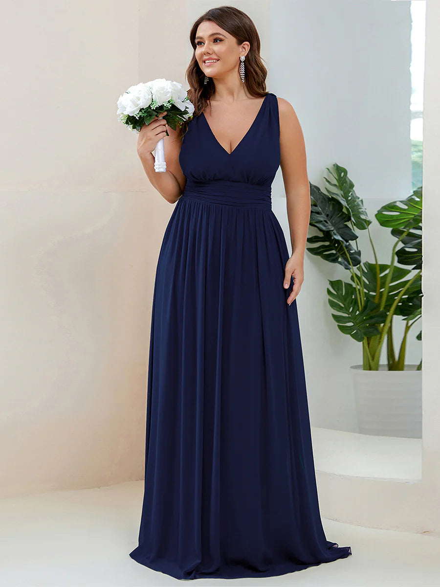 Double V-Neck Maxi Long Wholesale Plus Size Evening Dresses