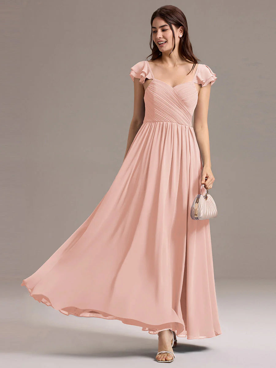 Custom Made Sleeveless One Shoulder Pleated A-Line Floor Length Bridesmaid Dresses