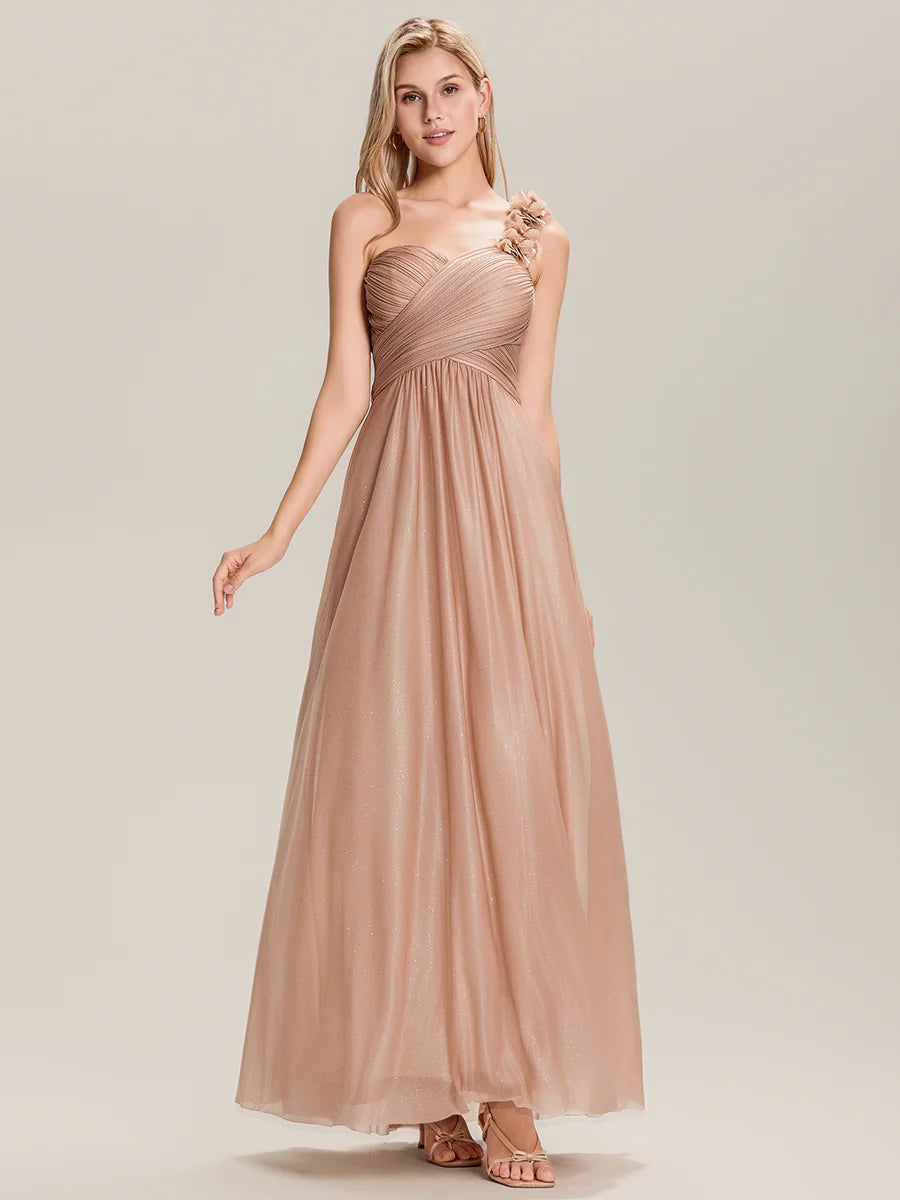 Sleeveless Floral Pleated Backless A-Line Floor Length Bridesmaid Dresses