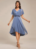 Shimmer Bat-wing Sleeve Asymmetrical Hem Wedding Guest Dresses