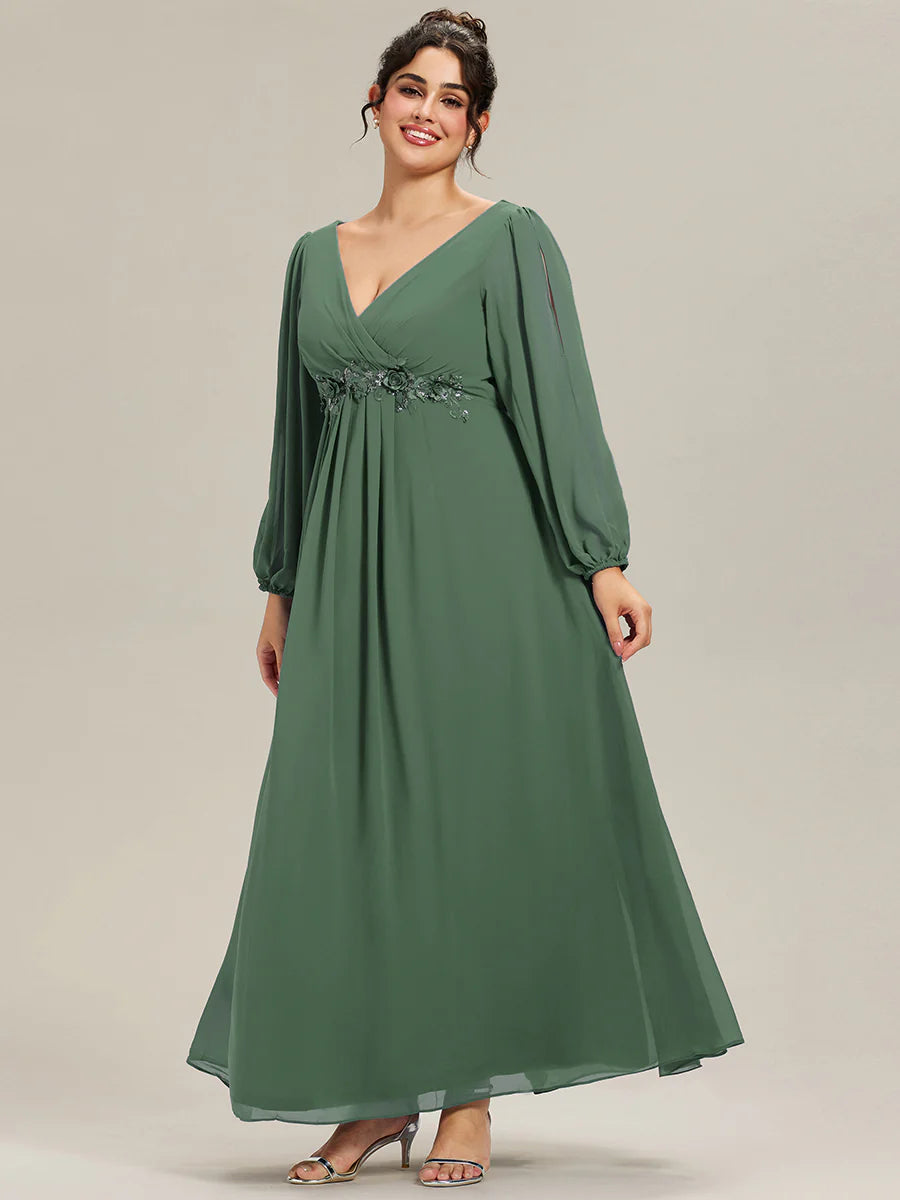 Wholesale Chiffon Plus Size Evening Dresses with Long Lantern Sleeves